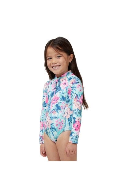 Piping Hot Long Sleeve Sunsafe Tropical Zip Front Sustainable One Piece Swimsuit Piping Hot