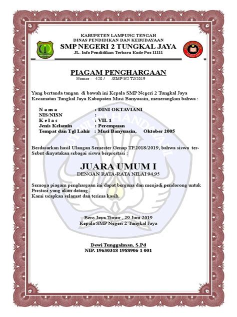 Format Contoh Sertifikat Siswa Berprestasi Wajib Tahu Guna Menciptakan