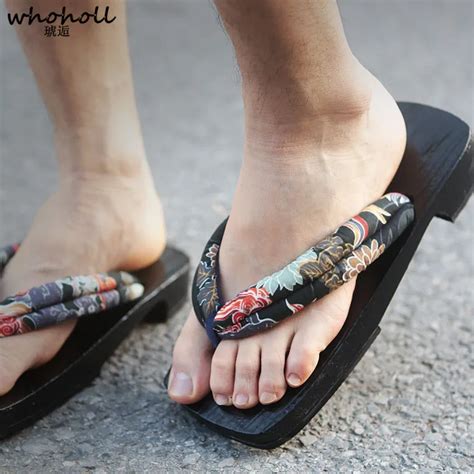 Whoholl Geta Man Flip Flops Japanese Style Geta Wooden Clogs Sandals