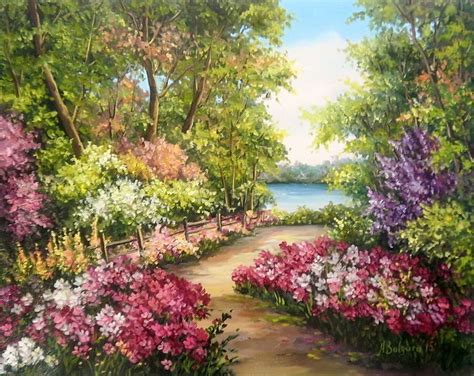 Peisaj De Vis 59 X 47 Cm Prezentare Spring Painting Garden Painting
