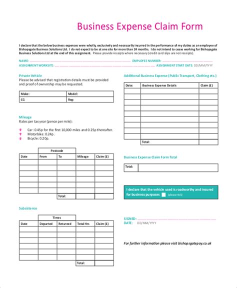 Expense Claim Form Template