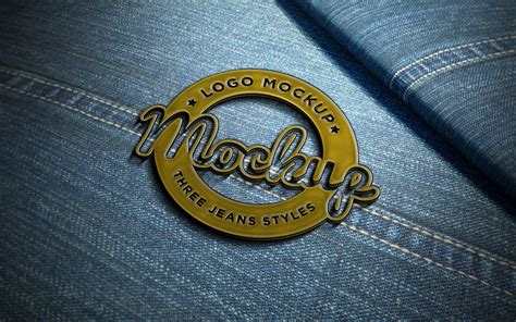 metal badge  jeans logo mockup graphicsfamily