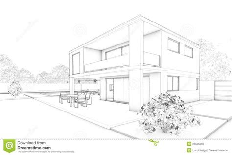 Sketch Of Modern House Villa Terrace And Garden House Design