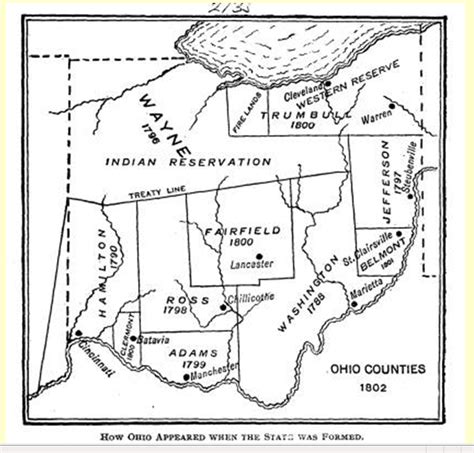 Map Of Ohio Counties In 1802 Just Before It Became A State In 1803
