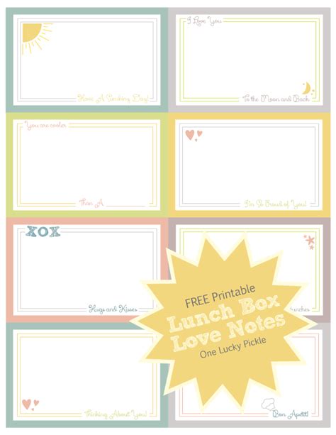One Lucky Pickle Free Printable Lunch Box Love Notes