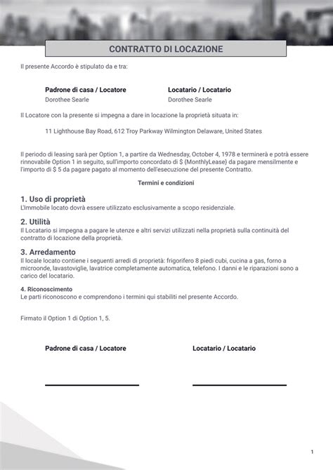 Semplice Modello Di Contratto Di Locazione Template PDF Jotform