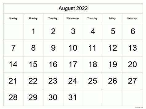 Printable August 2022 Calendar Free Printable Calendars