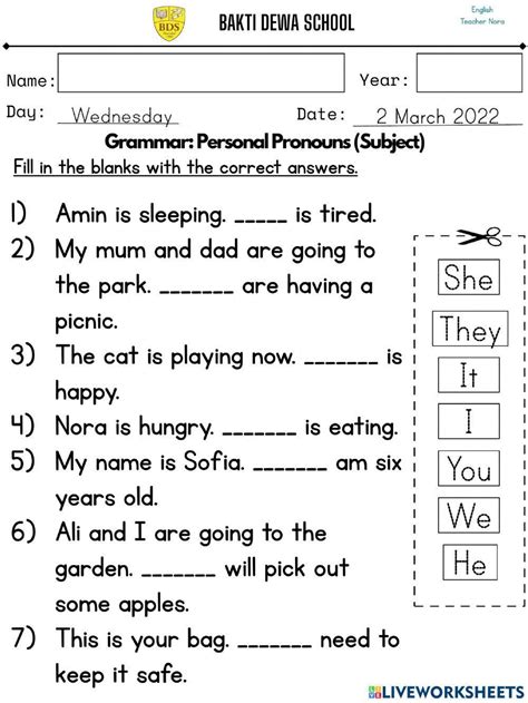 Personal Pronouns And Demonstrative Pronouns Worksheet Live Worksheets