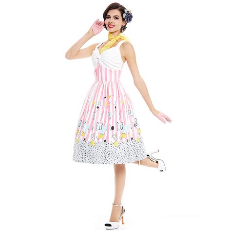 sisjuly women vintage dress summer pink sleeveless stripe party dress 1950s cute playful style a
