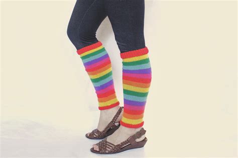 80s Vintage Rainbow Leg Warmers Colorful Striped Leggings Etsy Uk