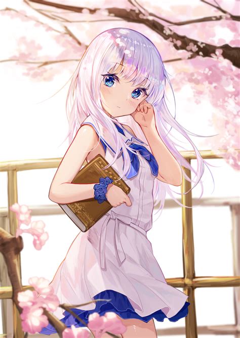 Anime Girl With Long White Hair And Blue Eyes