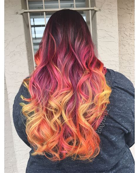 Tropical Sunset Hair 6 Different Pravana Vivids Were Used Sunset Hair