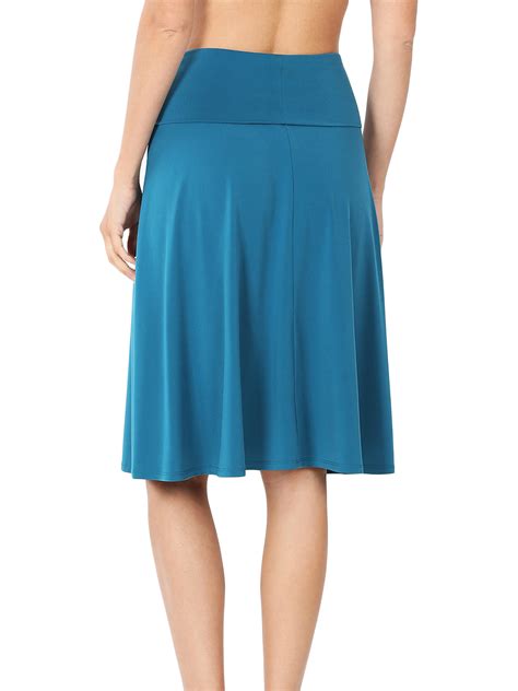 Women And Plus Fold Over Banded Waist A Line Flared Knee Length Midi