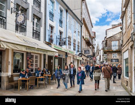 Cafes Bars And Shops On Rua Do Franco In The Old Town Santiago De