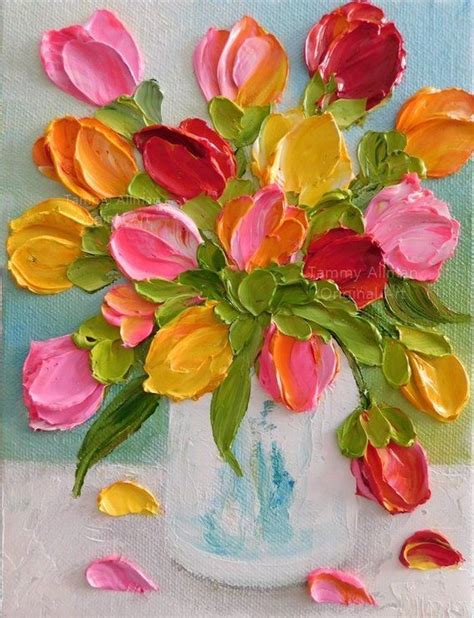 Custom Bright Tulip Oil Painting Impasto Painting Tulip Original