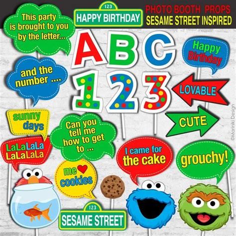 Sesame Street Birthday Photo Booth Props With Sesame Characters And