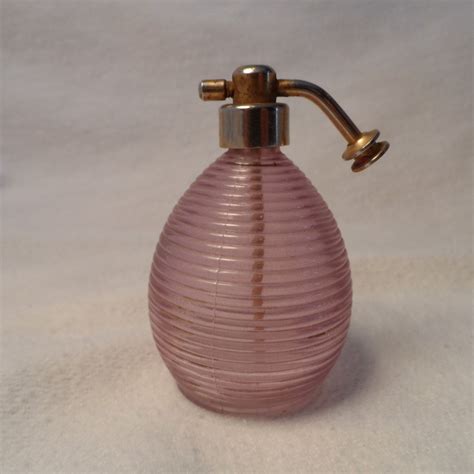 Perfume Bottle Vintage Pink Ribbed Glass Pump Perfume Etsy Vintage
