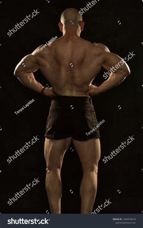 Brutal Bald Bodybuilder Back Lat Spread Stock Photo Edit Now