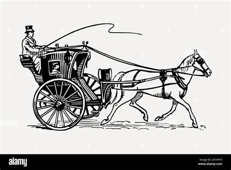 Horse Drawn Carriage Clipart Vintage Hand Drawn Vector Stock Vector