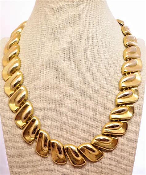 Chunky Gold Tone Modernist Choker Statement Necklace Vintage Womens Costume Jewelry Jewelry