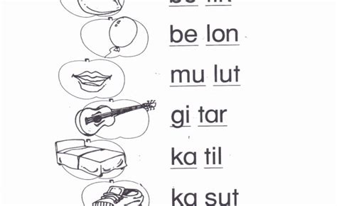 Pemulihan Khas Sekolah Rendah Lembaran Kerja Suku Kata Otosection