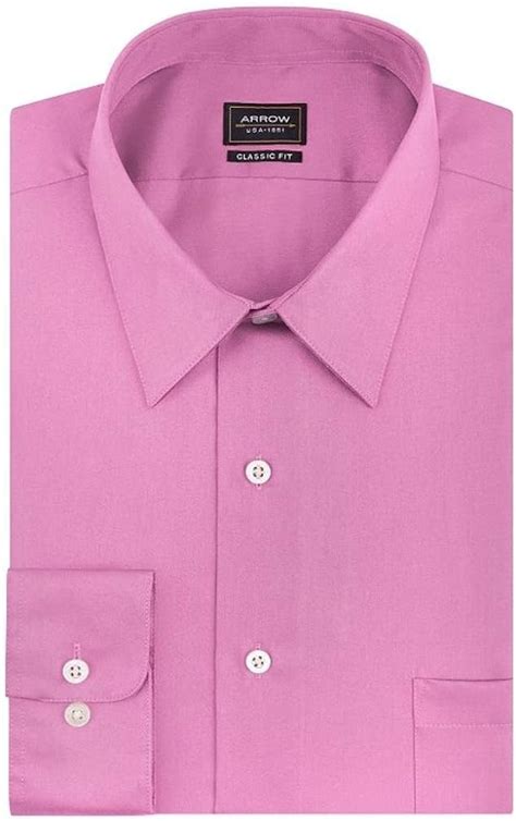 Arrow Mens Classic Fit Point Collar Sateen Dress Shirt Solid Pink 16