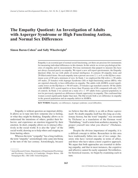 Pdf The Empathy Quotient An Investigation Of Adults With Asperger