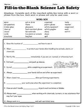 Science Lab Safety Worksheets By Mrs Lane Tpt