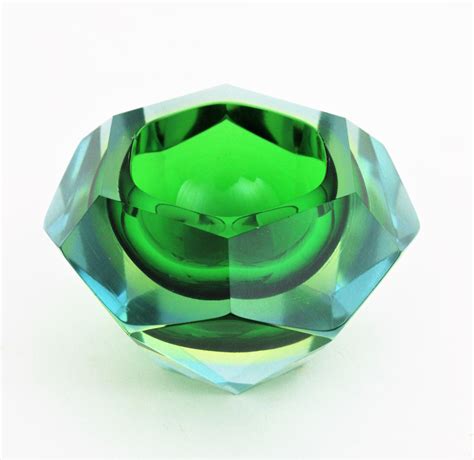 Flavio Poli Murano Green Yellow Sommerso Faceted Art Glass Bowl For Sale At 1stdibs