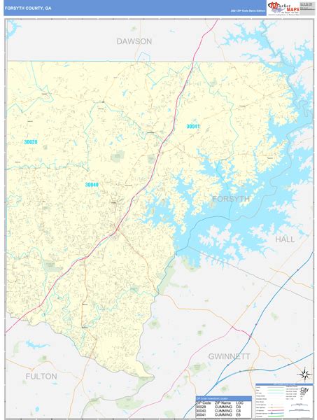 Forsyth County Ga Zip Code Wall Map Basic Style By Marketmaps