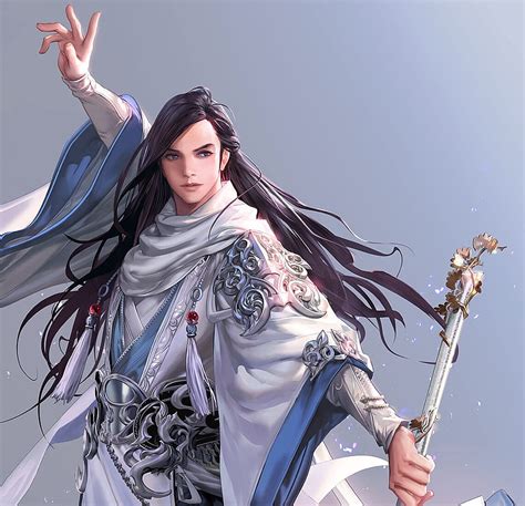 Fighter Fantasy Asian Man White Seunghee Lee Blue Hd Wallpaper