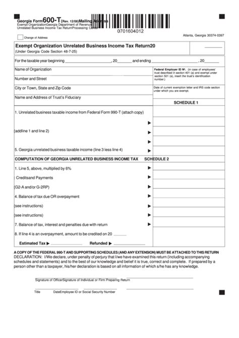 Georgia Form 600 T Exempt Organization Unrelated Business Income Tax