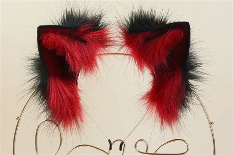 Red Black Cat Ear Headband Realistic Faux Fur Kitty Ear Kitten Etsy