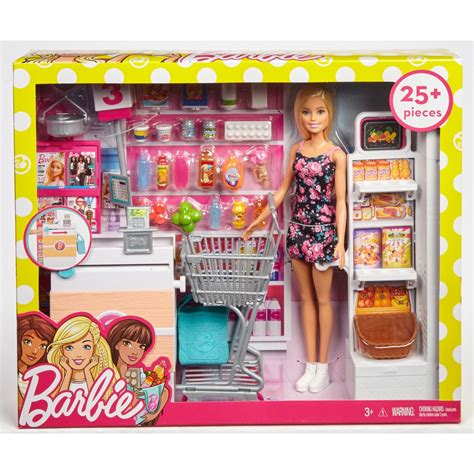 Barbie Supermarket Playset Blonde Hair With 25 Grocery Themed Pieces