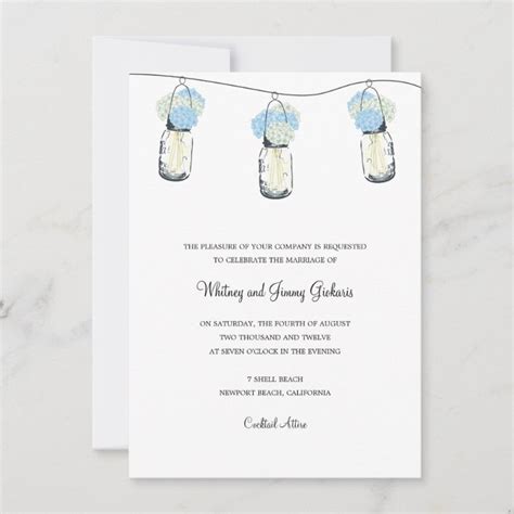 Hydrangea And Mason Jar Wedding Reception Invitation