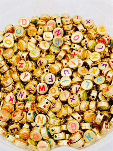 7mm Acrylic Alphabet Beads Gold Alphabet Beads Letter Beads Etsy