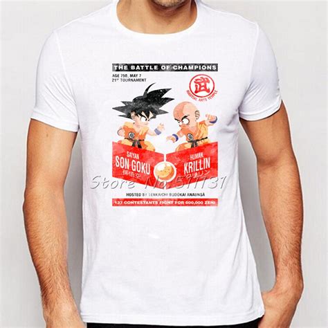 New Arrive Japanese Anime Dragon Ball T Shirt Retro Son Goku Vs Krillin