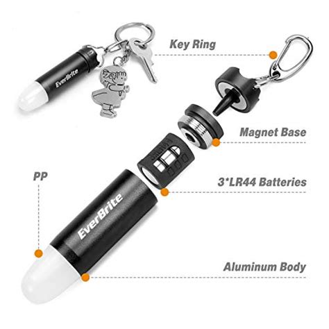 Everbrite 3 Pack Mini Led Keychain Flashlight Magnetic Control Switch