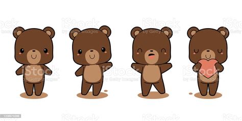 Set Of Cute Brown Bear Cartoon Characters Stock Illustration Download