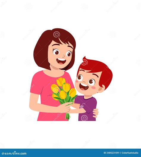 Little Kid Give A Flower To Mother Stock Illustration Illustration Of