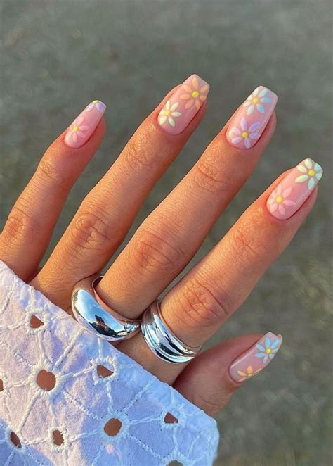 Flower Spring Pastel Nails In 2021 Short Acrylic Nails Cute Gel