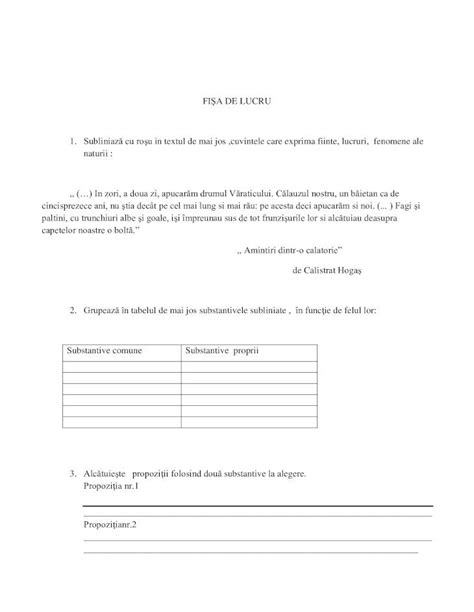 Pdf Fise De Lucru Substantivul 4 Dokumentips