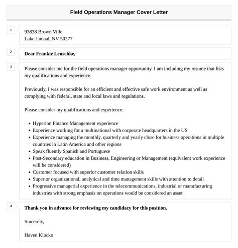 Field Operations Manager Cover Letter Velvet Jobs