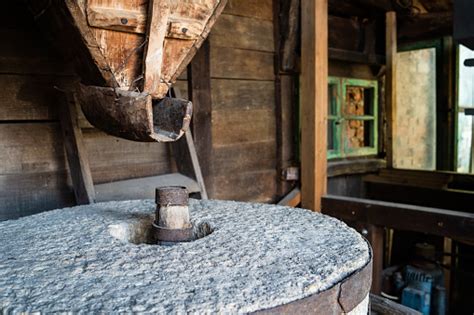 The Ancient Old Stone Grain Mill Gristmill Grinding Wheat Or Grains