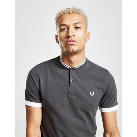 Fred Perry Cotton Bomber Collar Polo Shirt In Grey Gray For Men Lyst