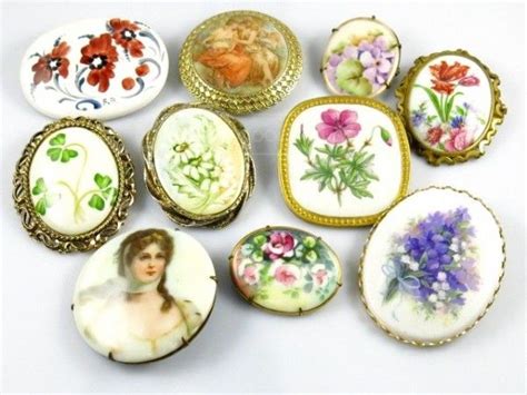 Vintage Porcelain Ceramic Hand Painted Pins Vintage Porcelain