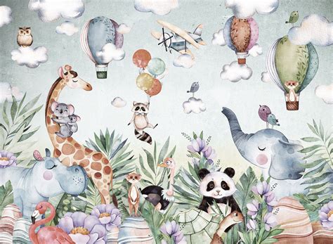 Jungle Tropical Wallpaper For Children With Animals Kids Safari