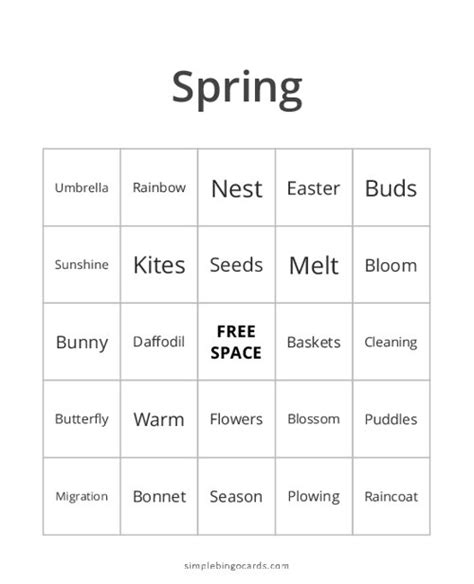 Printable Spring Bingo