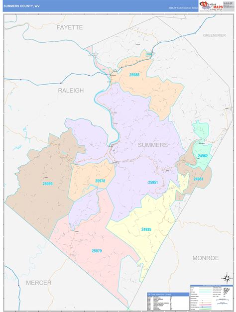 Summers County Wv Wall Map Color Cast Style By Marketmaps