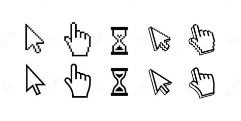 Pixel Cursores ícones De Seta Para A Mão Imagem Vetorial De Ampulheta